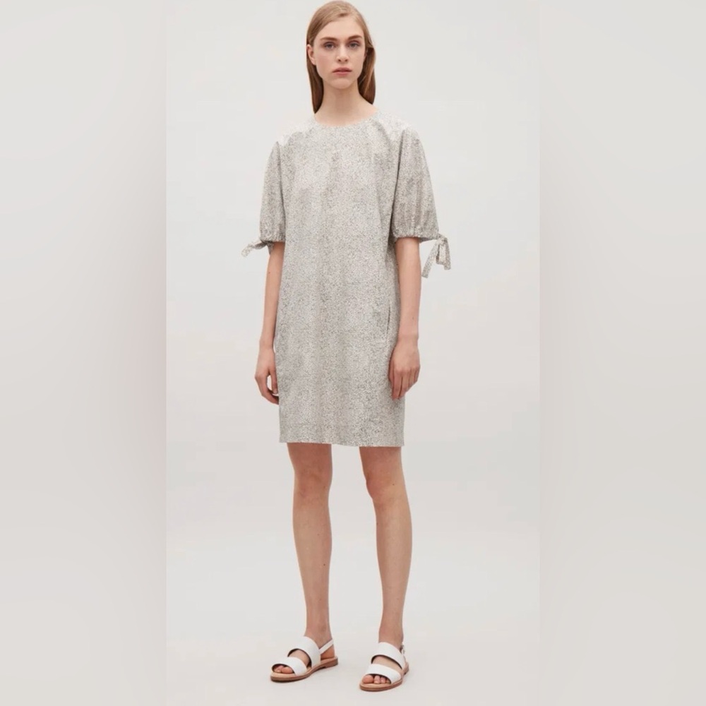 COS speckled, poplin bow sleeve mini dress with pockets, size 2